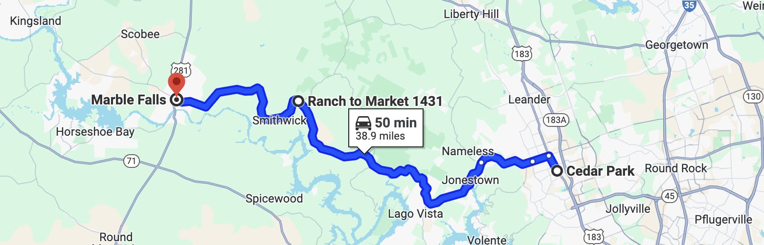 ranch road 1431 to marble falls - austin, tx motorcycle route