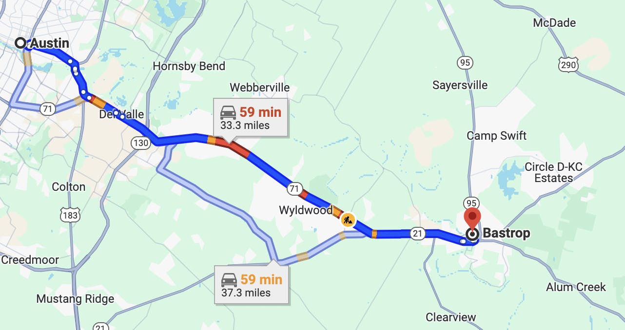 austin to bastrop - austin, tx motorcycle route