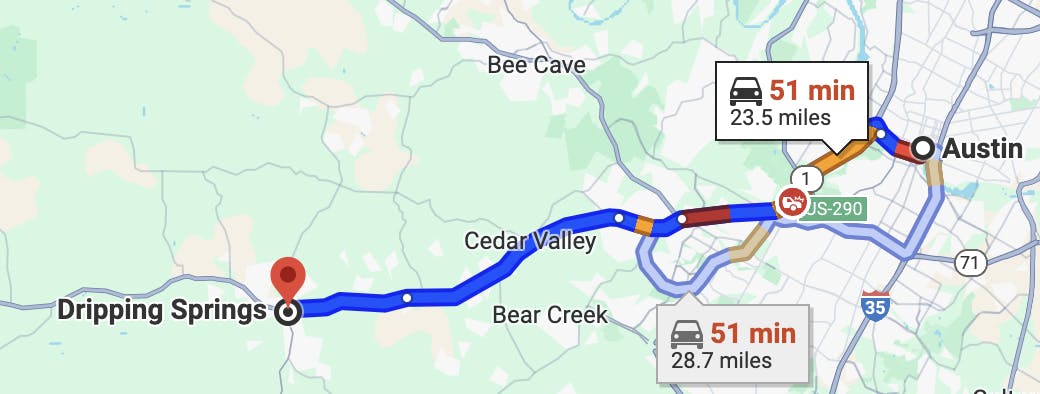 fitzhugh road to dripping springs - austin, tx motorcycle route