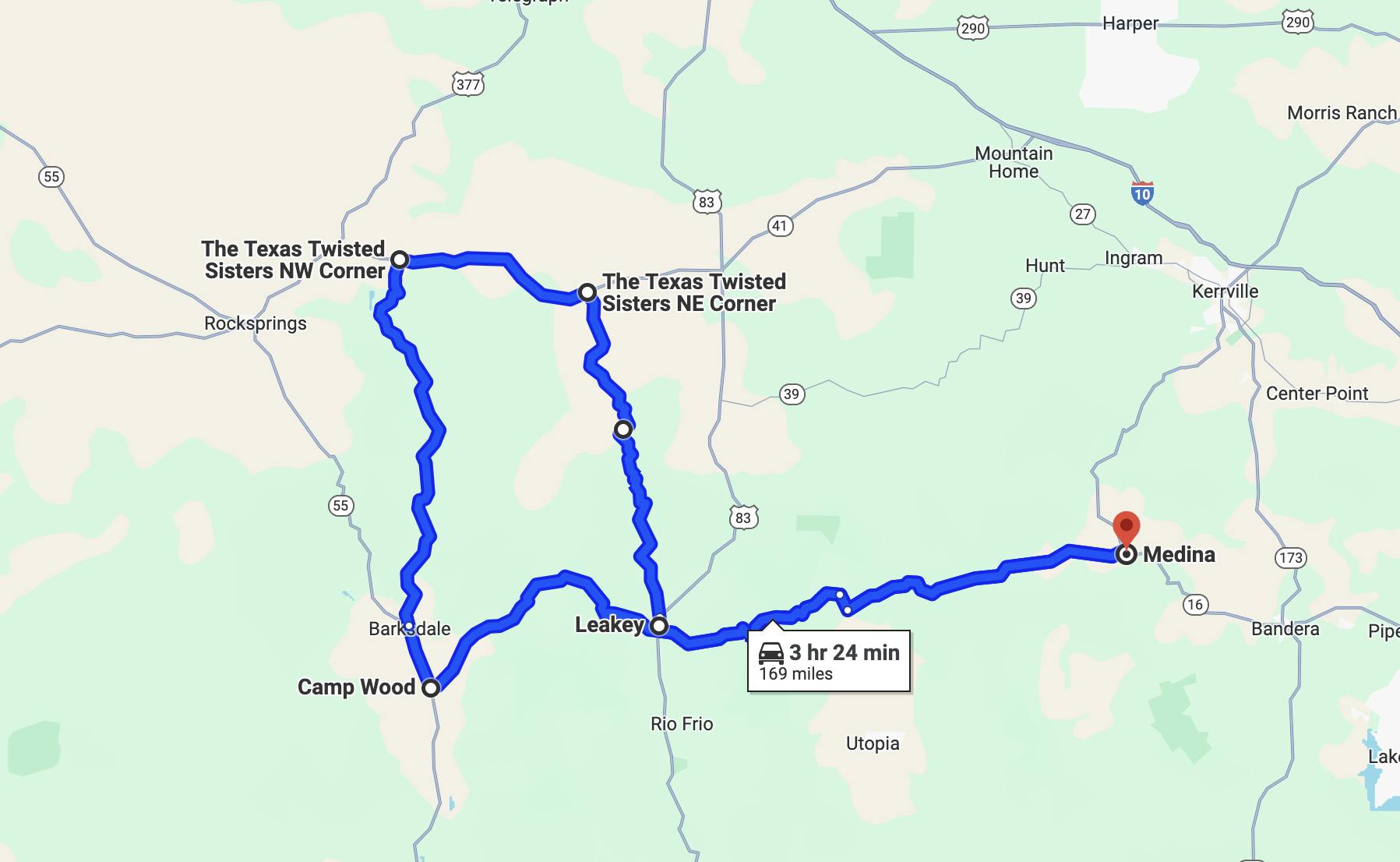 the twisted sisters route in texas hill country