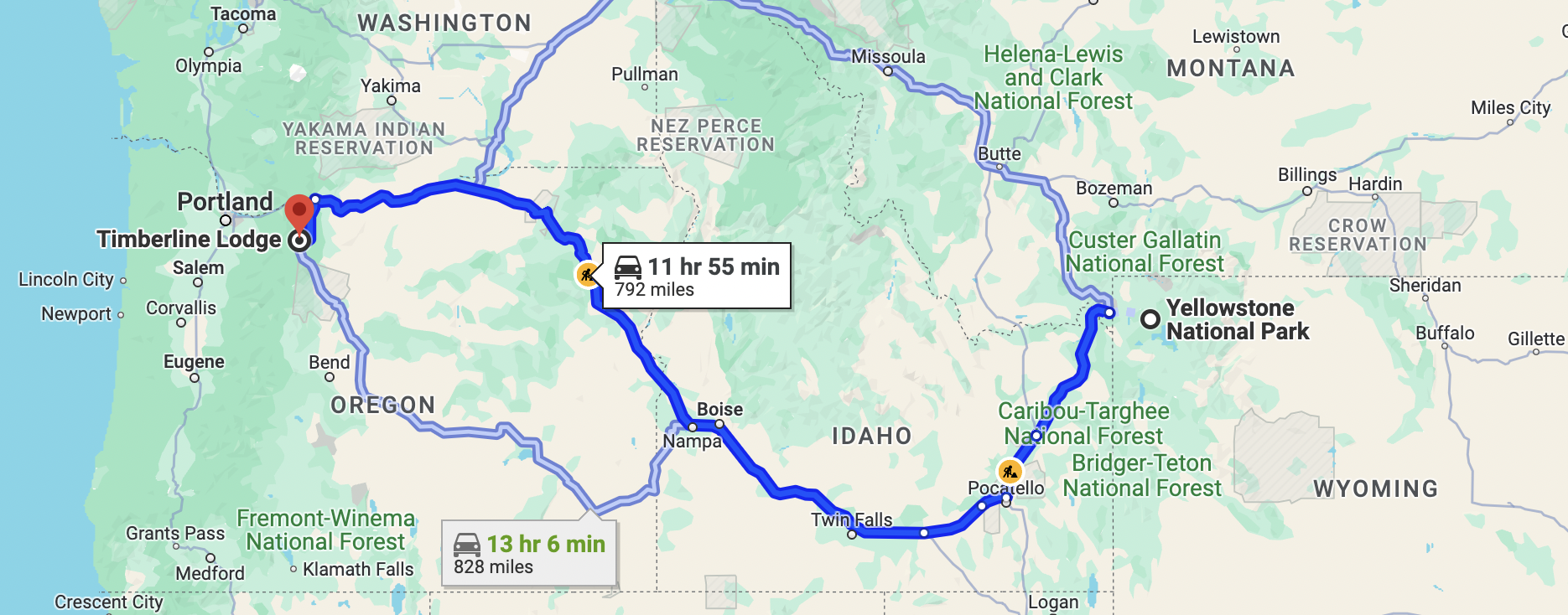Imagen de mapa del viaje en motocicleta a Timberline Lodge - experiencia con un alquiler de moto desde Riders Share