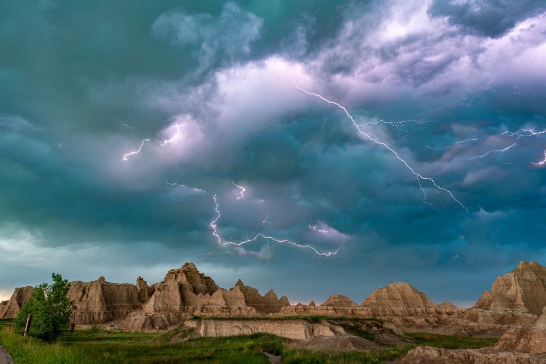 lighting storm at badlands national park Best South Dakota Motorcycle Rides