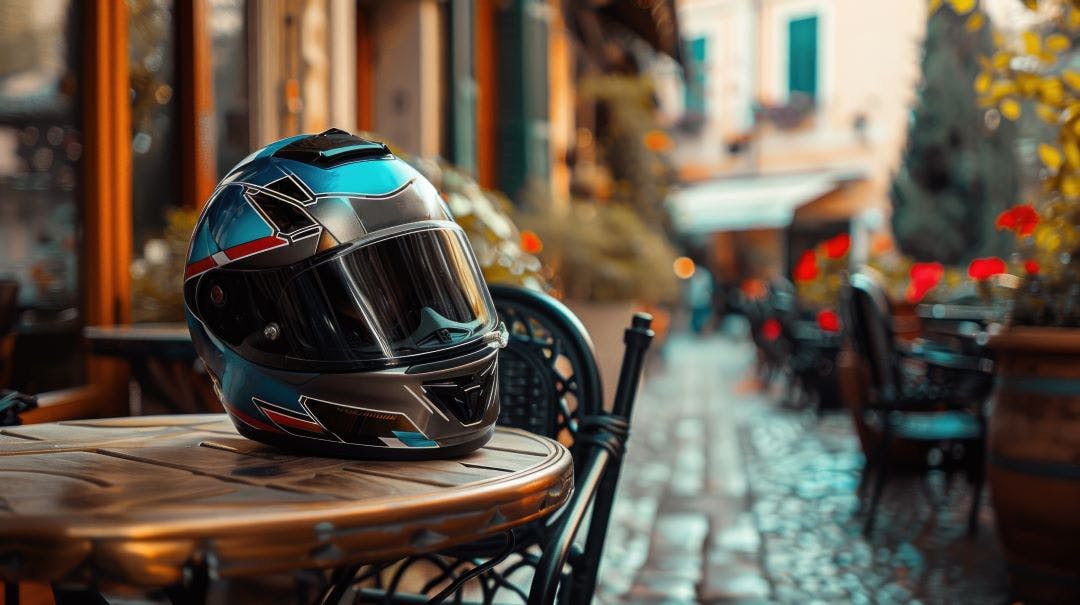 helmet on table outside of a motorcycle coffee shop Coolest Motorcycle Coffee Shops in the USA