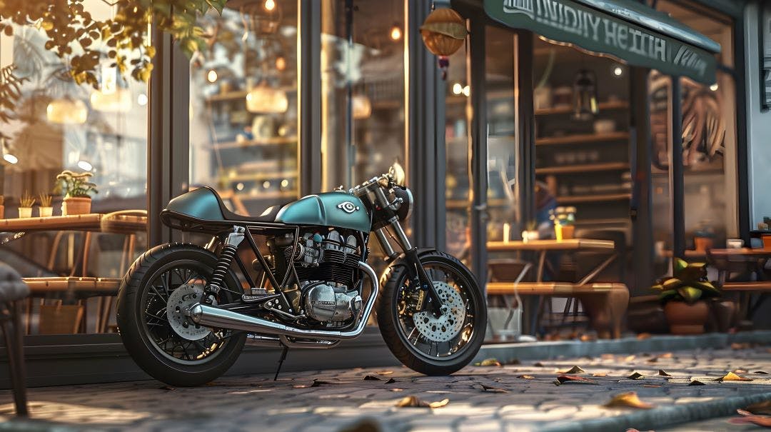 motorcycle parked out front of motorcycle coffee shop Coolest Motorcycle Coffee Shops in the USA