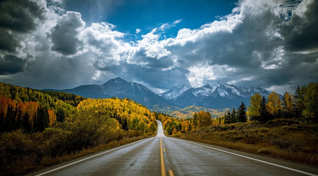 Fall Color along the San Juan Skyway scenic byway near Telluride Colorado Top Destinations for Motorcycle Rentals in 2024-2025