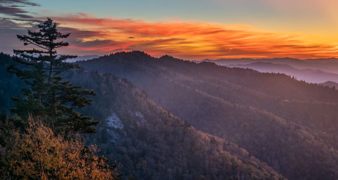 Late Autumn Sunset overlook at Waterrock Knob Best Motorcycle Rides in the Great Smoky Mountains