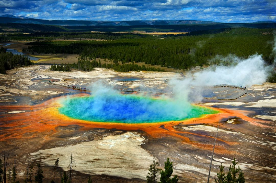 Grand Prismatic Pool at Yellowstone National Park Exploring the United State's National Parks by Motorcycle