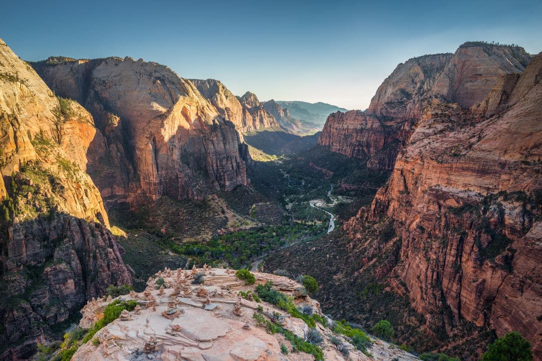 Zion National Park at sunset, Utah, USA Exploring the United State's National Parks by Motorcycle