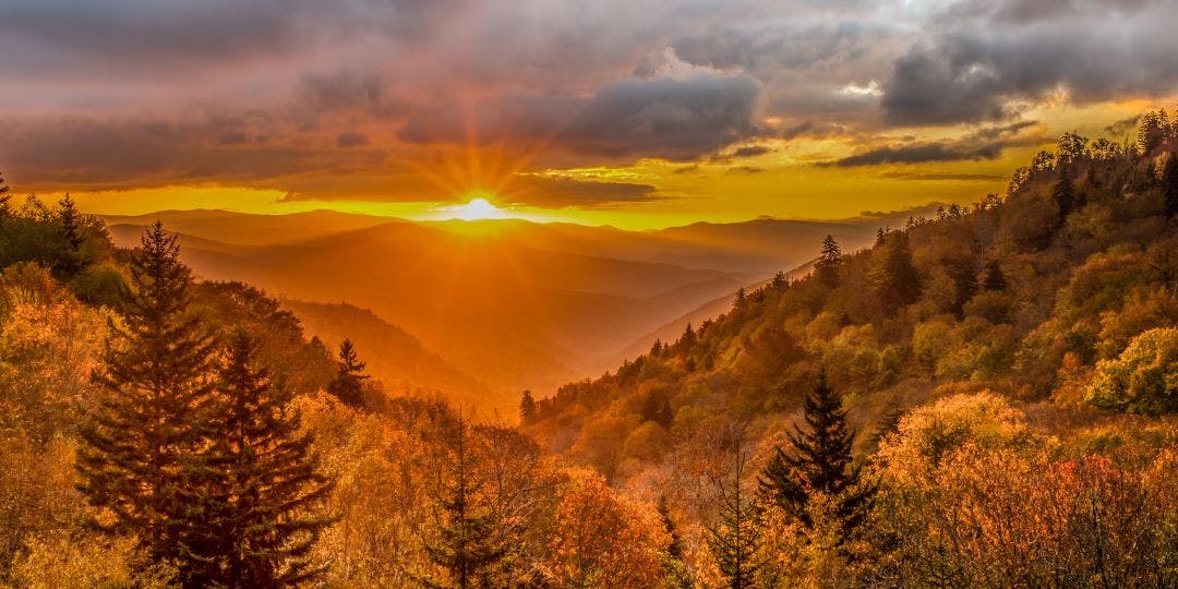 Beautiful autumn sunrise in Great Smoky Mountains National Park Exploring the United State's National Parks by Motorcycle