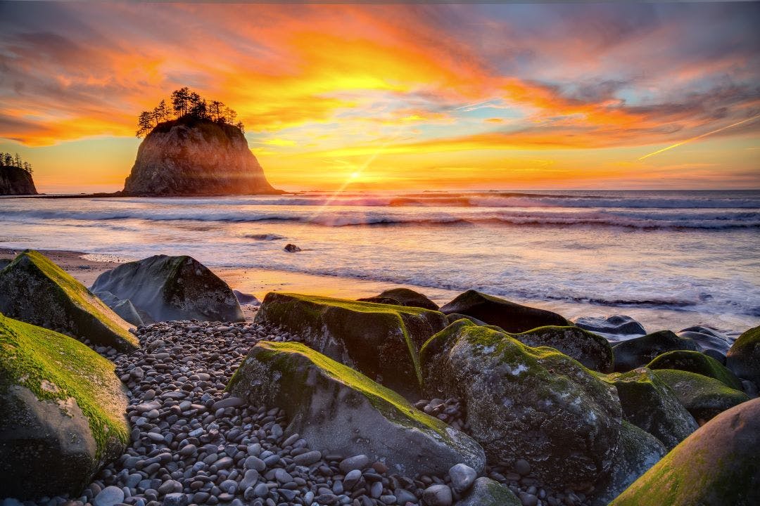 Sunset over the Pacific coast at Rialto beach near La Push in Olympic National Park, Washington, USA Top 6 Best Scenic Motorcycle Rides in Washington State