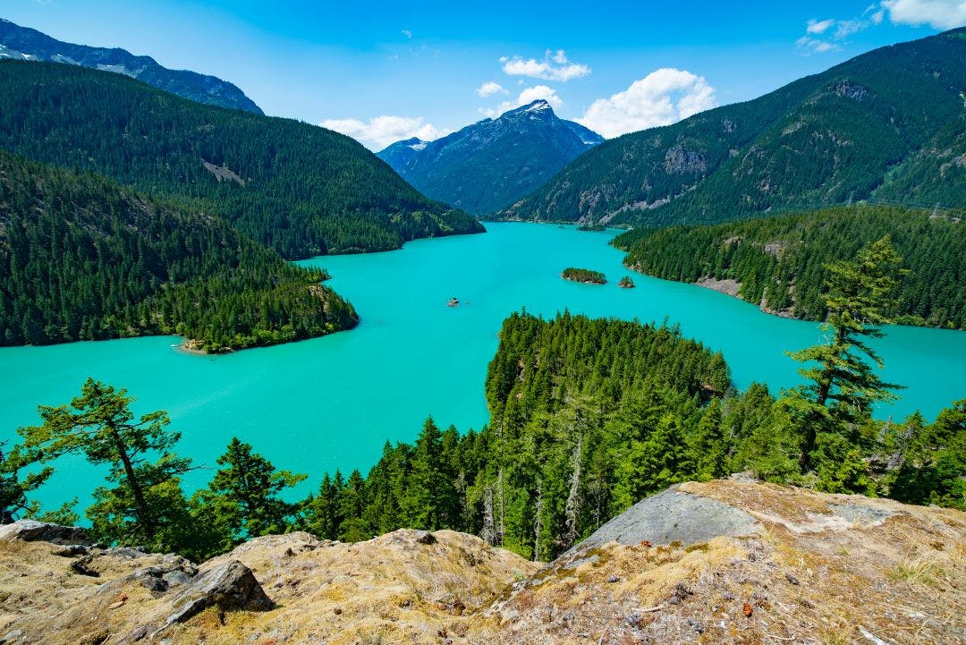 Lake Diablo Man Made Aqua Green Colored Lake in the North Cascades off Highway 20, Washington State, USA Top 6 Best Scenic Motorcycle Rides in Washington State