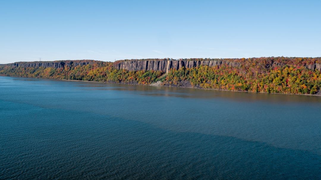 Aerial Hudson River with Palisades Cliffs Best Motorcycle Rides in New Jersey State