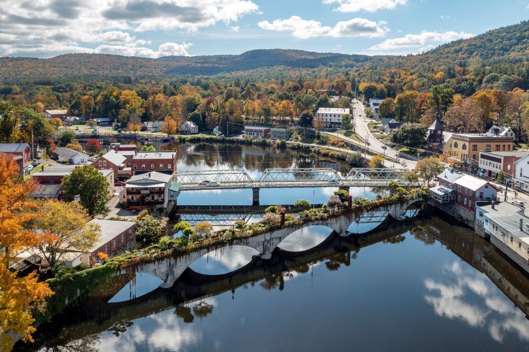 Bridge of Flowers Aerial Top Motorcycle Rides in Massachusetts