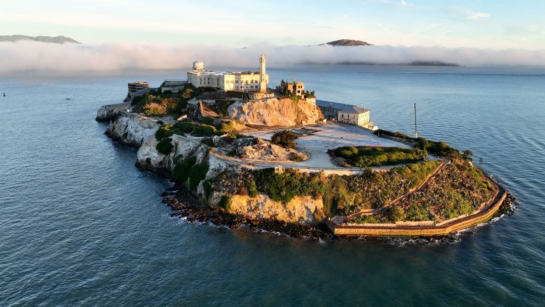 Alcatraz Island At San Francisco In California United States. Nature Island Prison. Tourism Landmark. Alcatraz Island At San Francisco In California United States Discover the Most Worthwhile Day Trips from the San Francisco Bay Area