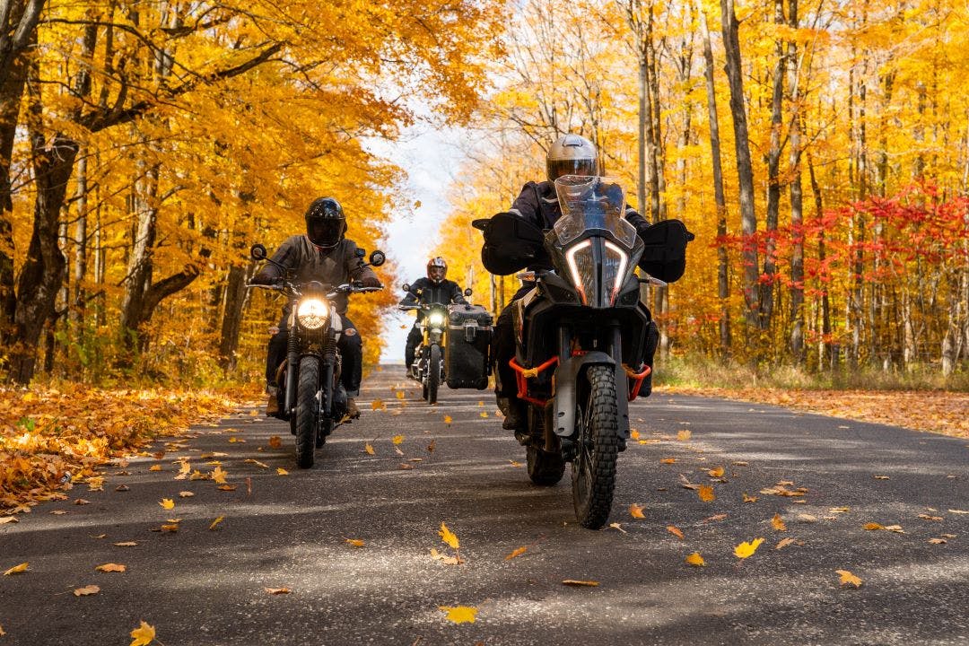 Group of friends riding motorcycles in the fall Your Guide to Upcoming Fall Motorcycle Rallies & Events - Plan Your Trip Now