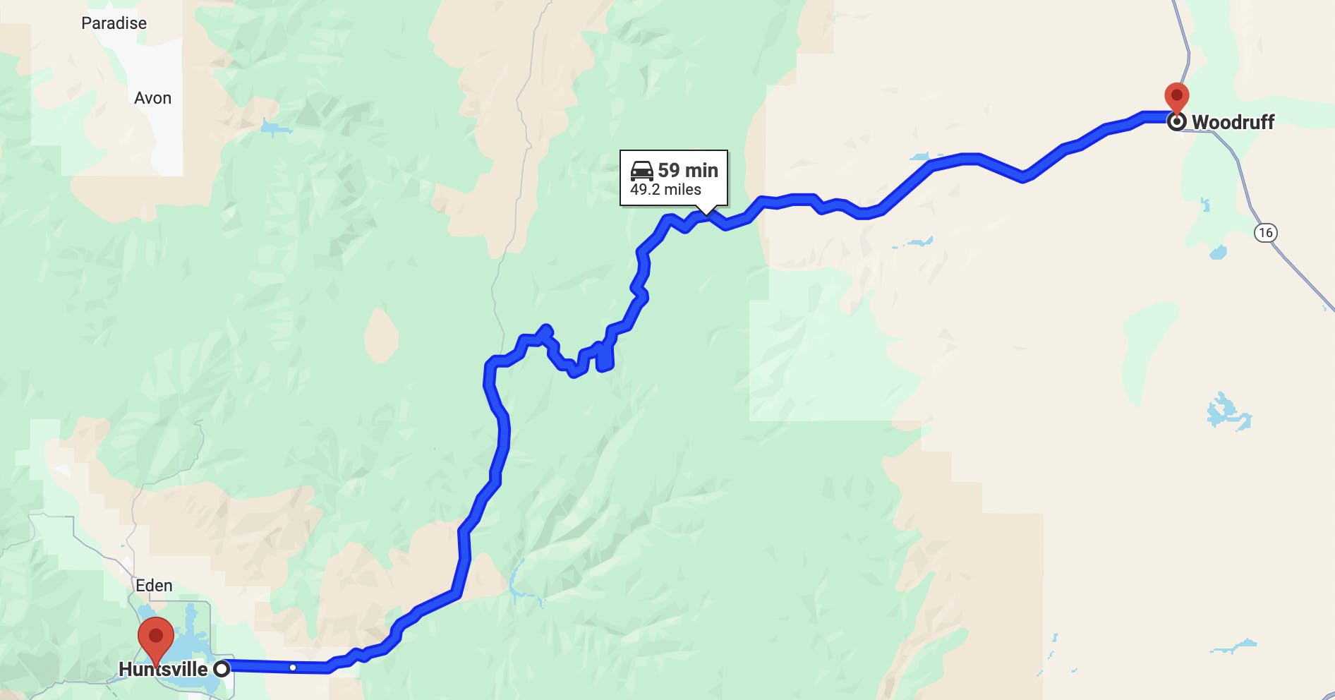 map image of motorcycle ride in salt lake city -  Monte Cristo Scenic Byway