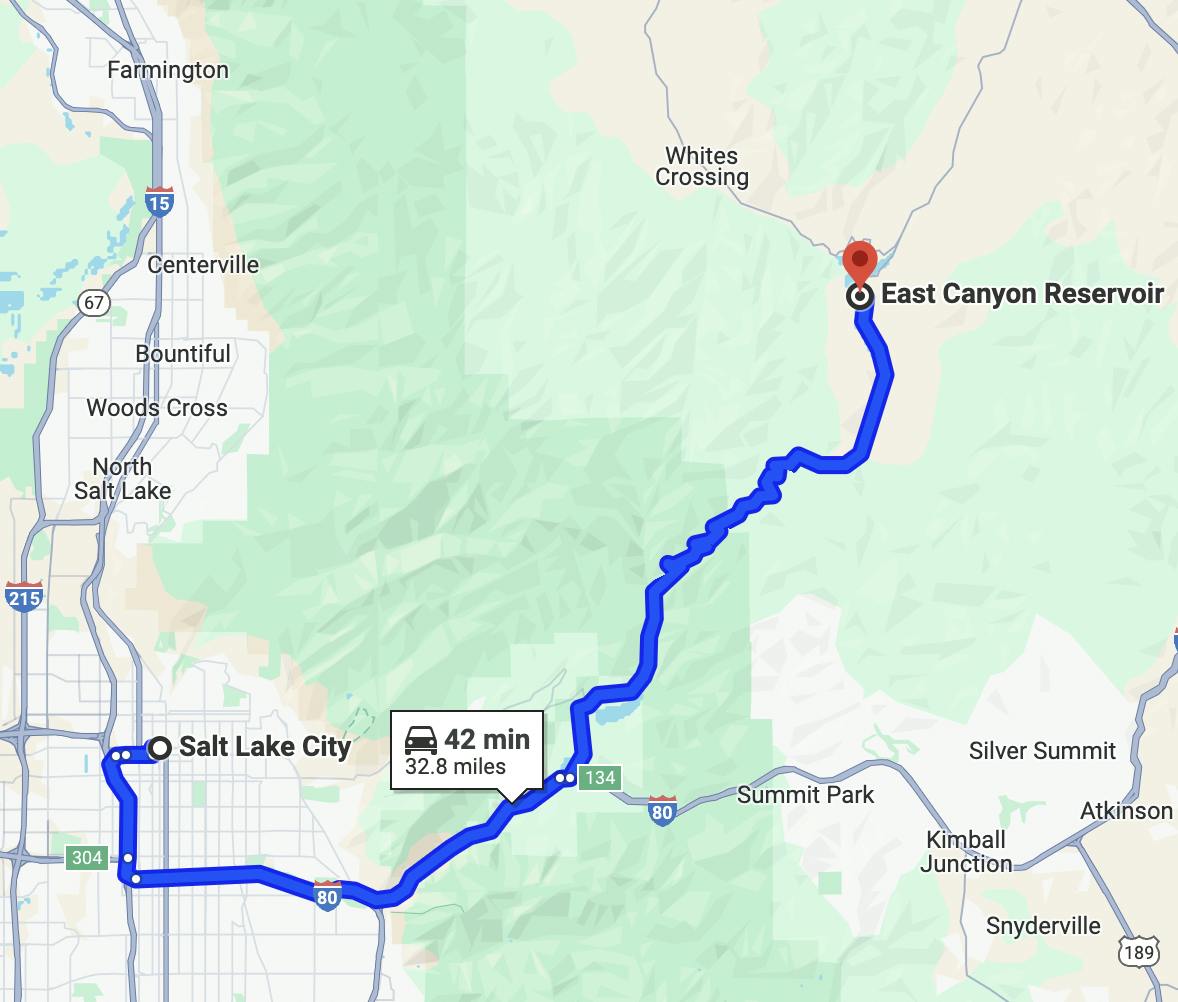 map image of motorcycle ride in salt lake city - SLC to East Canyon