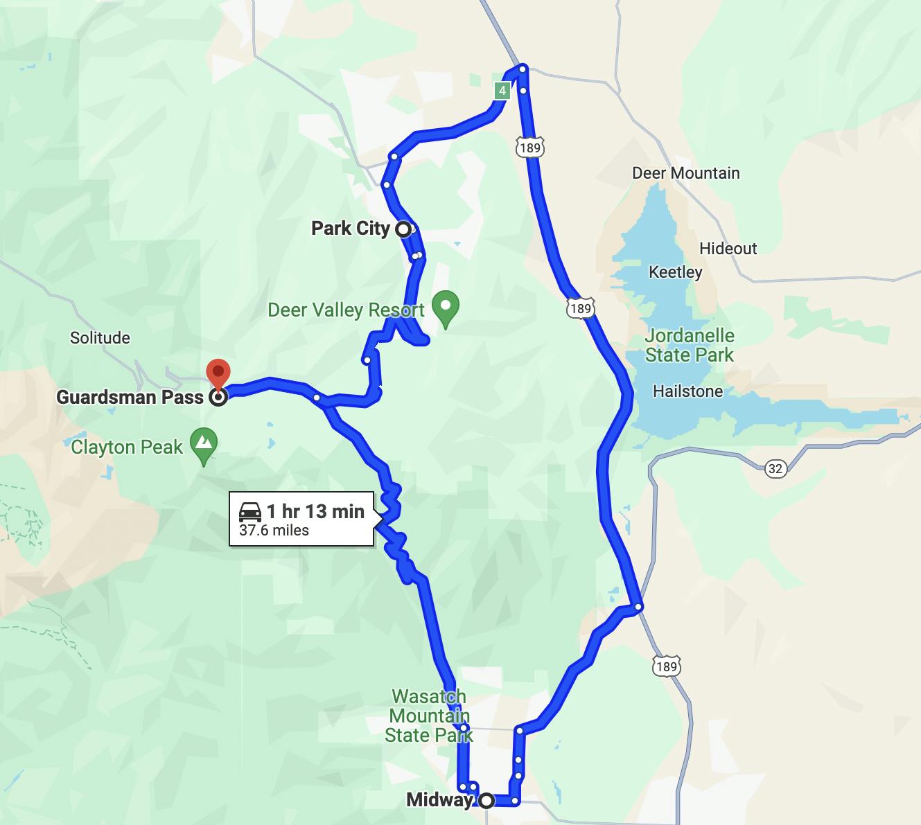 map image of motorcycle ride in salt lake city - Guardsman Pass Loop