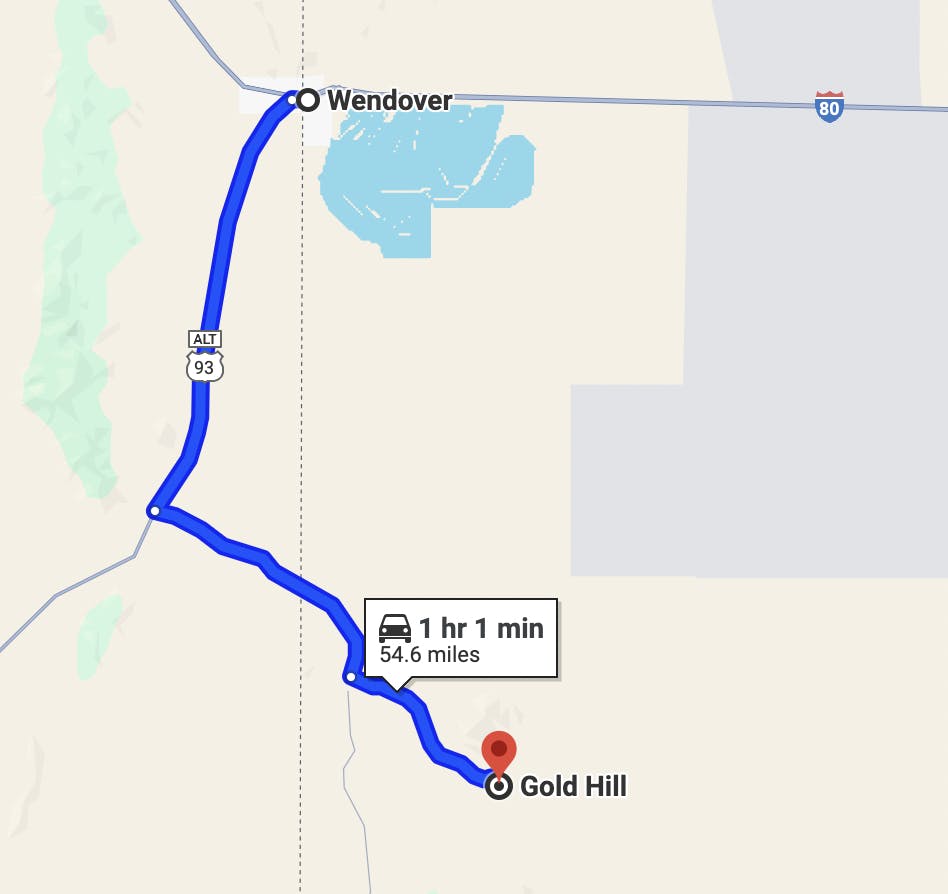 map image of motorcycle ride in salt lake city - Wendover to Gold Hill