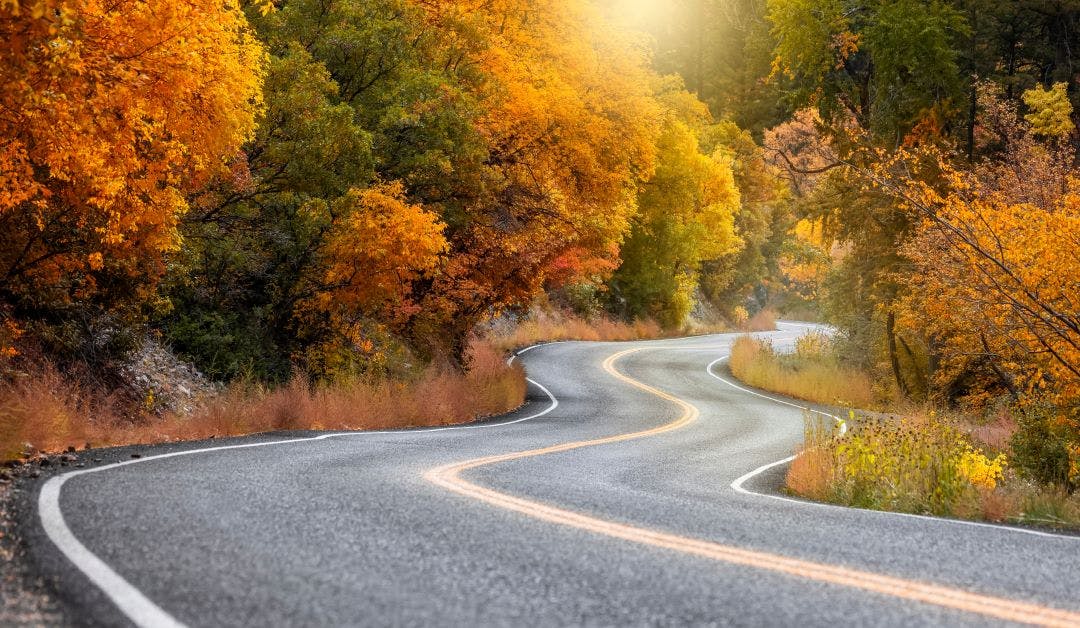 Scenic winding byway Alpine loop in Utah surrounded with brilliant fall foliage Best of Utah Motorcycle Rides to Explore Now