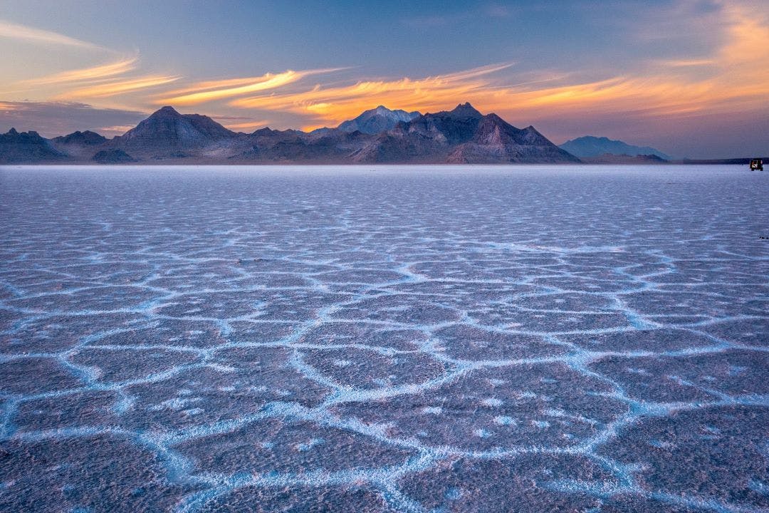 Salt Flats at sunset. Bonneville Salt Flats and mountains. Salt Lake City. Utah. USA What's There To Do In Salt Lake City, Utah?