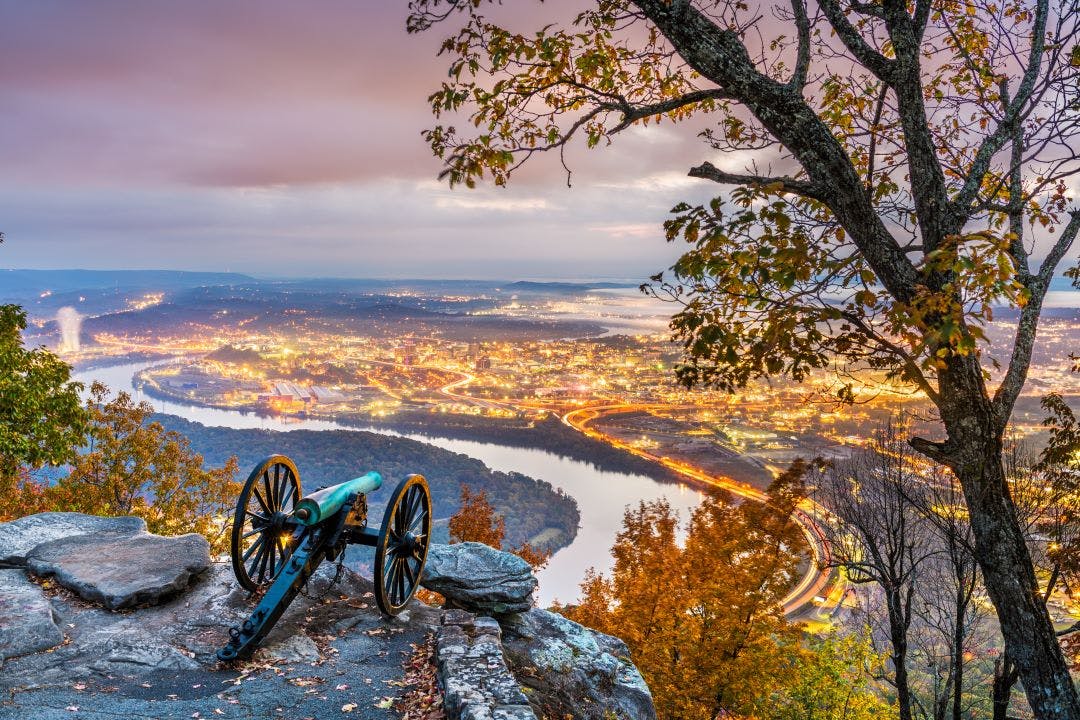 Chattanooga, Tennessee, USA view from Lookout Mountain The 10 Top Motorcycle Rides in Tennessee + Maps