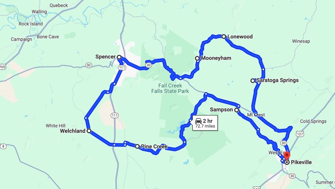 fall-creek-loop The 10 Top Motorcycle Rides in Tennessee + Maps