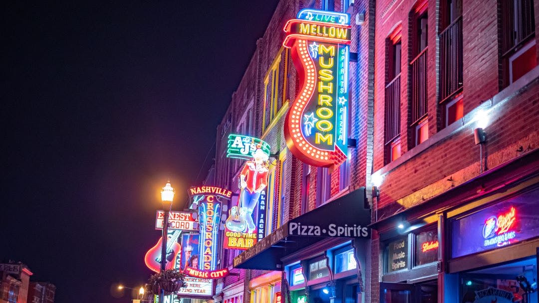 Colorful Nashville Broadway at night Your Complete Roadmap to Motorcycle Riding in Nashville