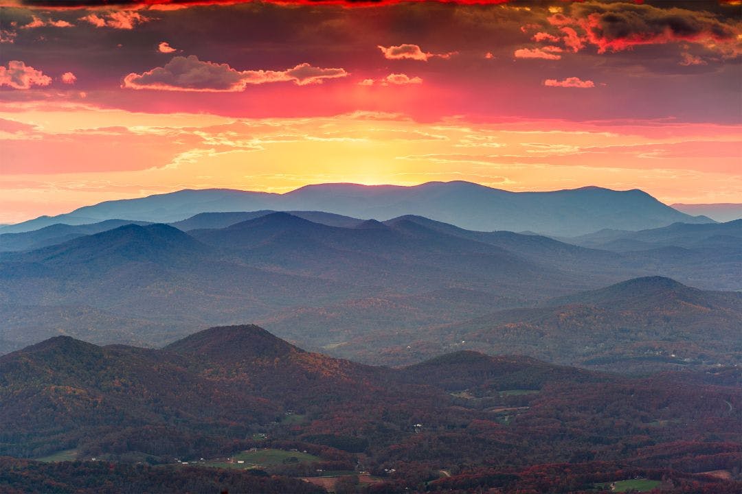 Brasstown Bald, Georgia, USA view of Blue Ridge Mountains in autumnBest States to Ride a Motorcycle Year-Round