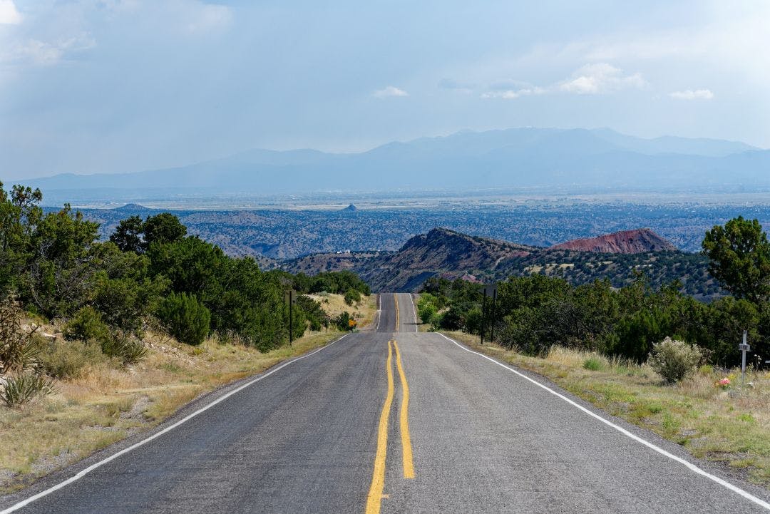 The Turquoise Trail between Santa Fe and Albuquerque Best States to Ride a Motorcycle Year-Round