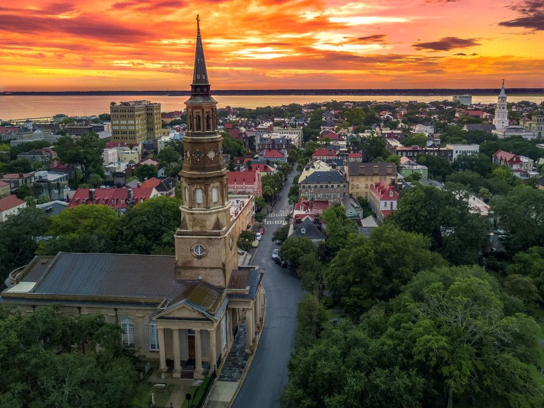 Charleston from the air - church steeple Beat the Cold With These Winter Motorcycle Destinations