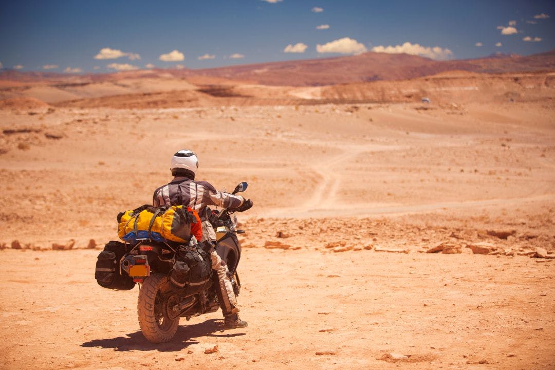 rider travels in the desert Prepping for Desert Motorcycle Riding