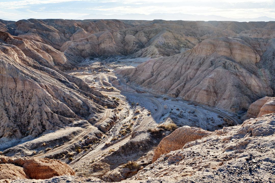 The rugged erosional terrain at the Ocotillo Wells California State OHV Recreational Park. Prepping for Desert Motorcycle Riding