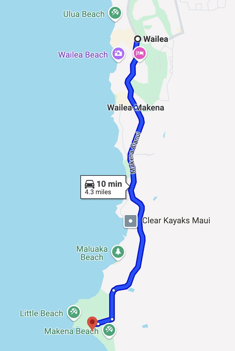 map image of makena coastline motorcycle route - best motorcycle rides in maui