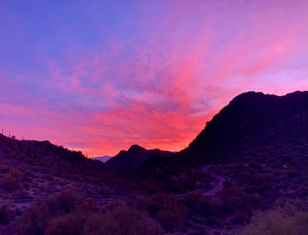 Sunrise over Gates Pass, Tucson, AZ Motorcycle Route To Gates Pass from Tucson