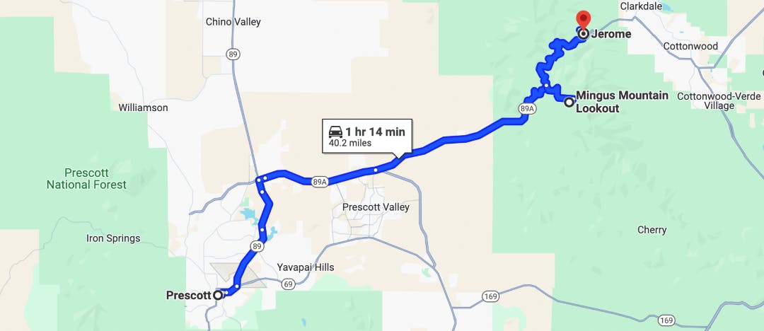 map of prescott to jerome via mingus mountain top 10 motorcycle rides in arizona