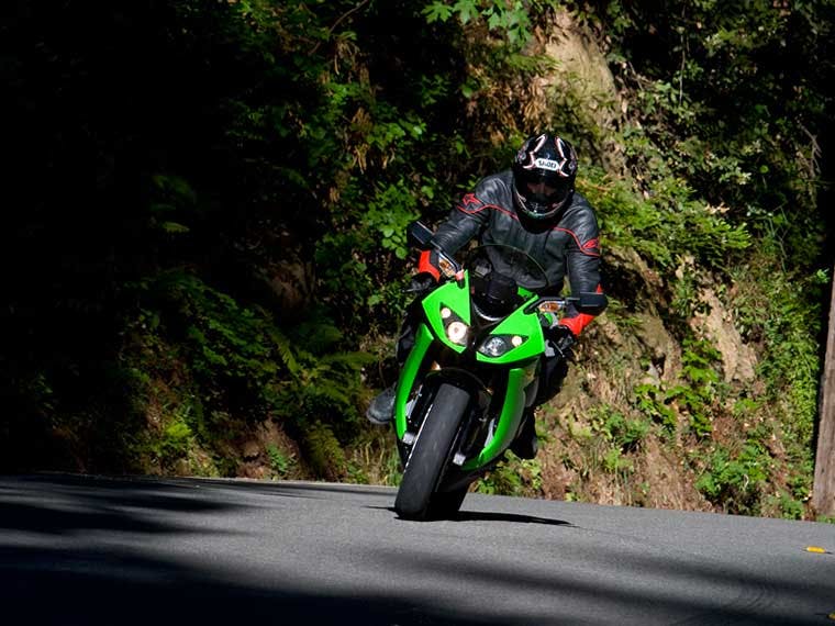 Riding in northern California on a rented Kawasaki street bike.