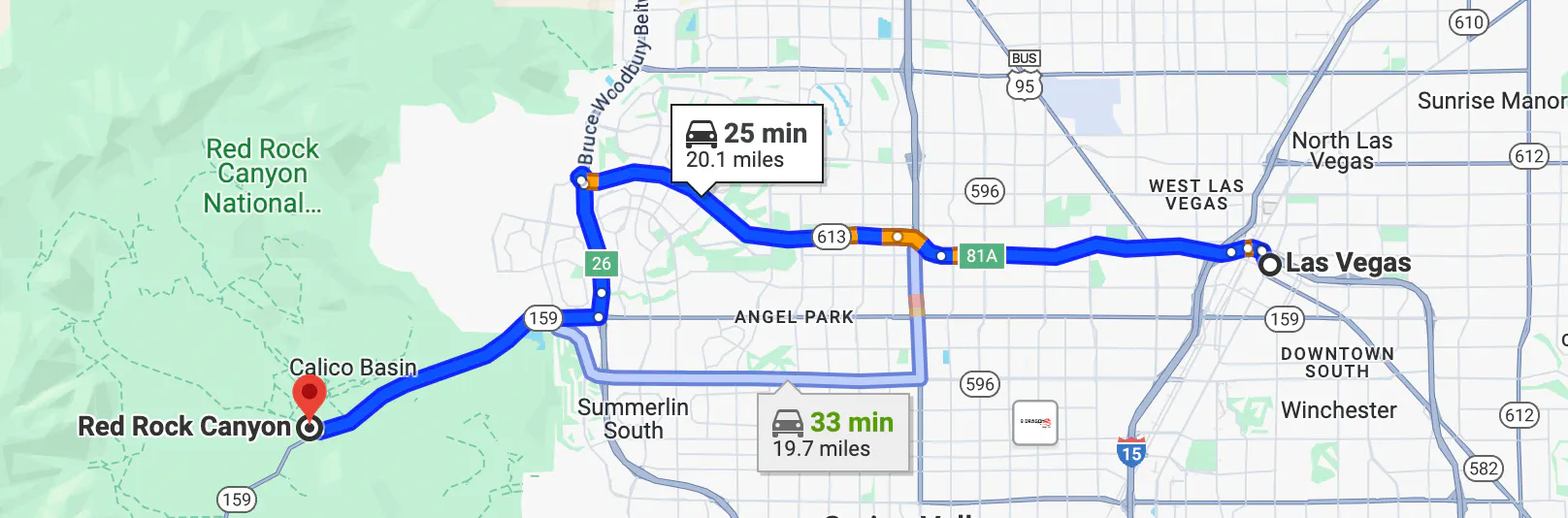 melhores passeios de motocicleta em Las Vegas - mapa do Red Rock Canyon