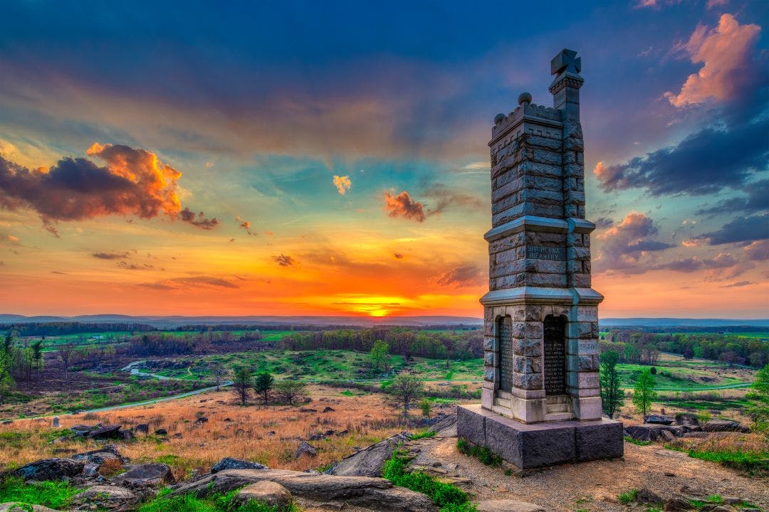 Sunset scenery from Little Round Top in Gettysburg, Pennsylvania Gettysburg Bike Week 2025 Information - July 10-13