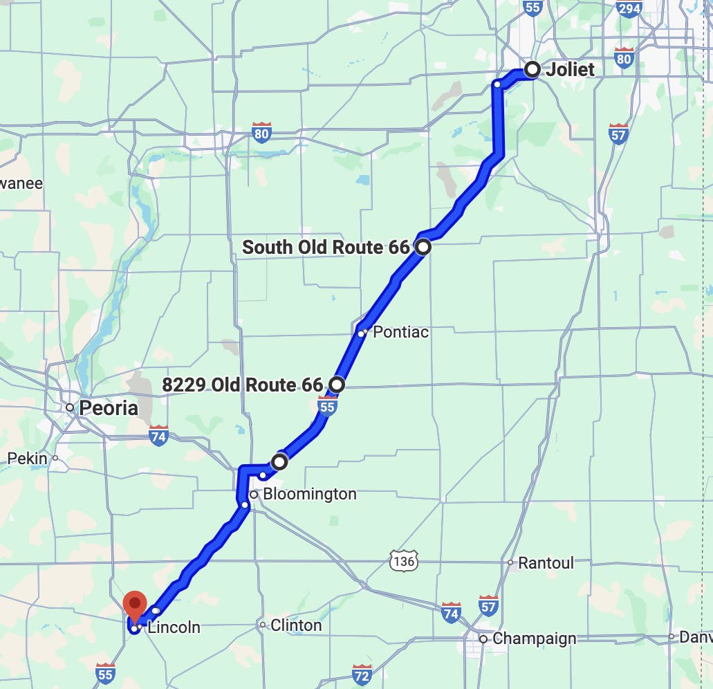 map image of motorcycle routes in illinois - Historic Route 66