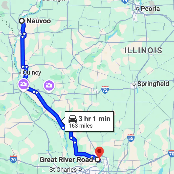 imagem mapa de rotas de motocicleta em Illinois - Great River Road Ride