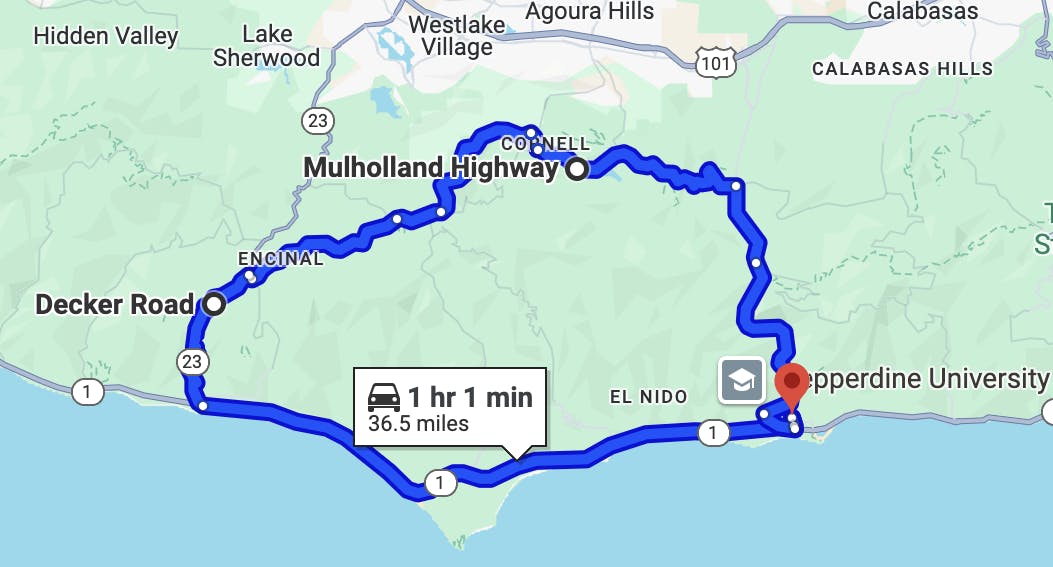 map image of los angeles motorcycle rides - Six Canyon Loop