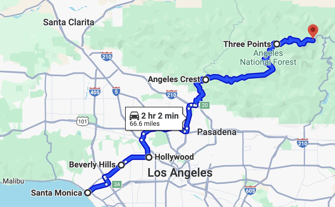 map image of los angeles motorcycle rides - ACH Ride to Cedar Springs
