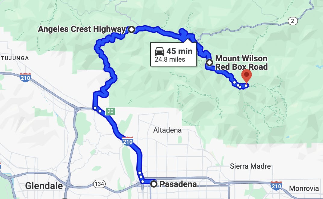map image of los angeles motorcycle rides - Mount Wilson Ride