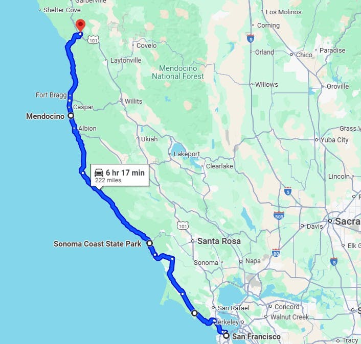map route pacific coast highway san francisco to legget Best West Coast Motorcycle Trips – Ultimate Itineraries