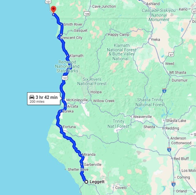 map route redwood highway leggett ca to brookings or Best West Coast Motorcycle Trips – Ultimate Itineraries
