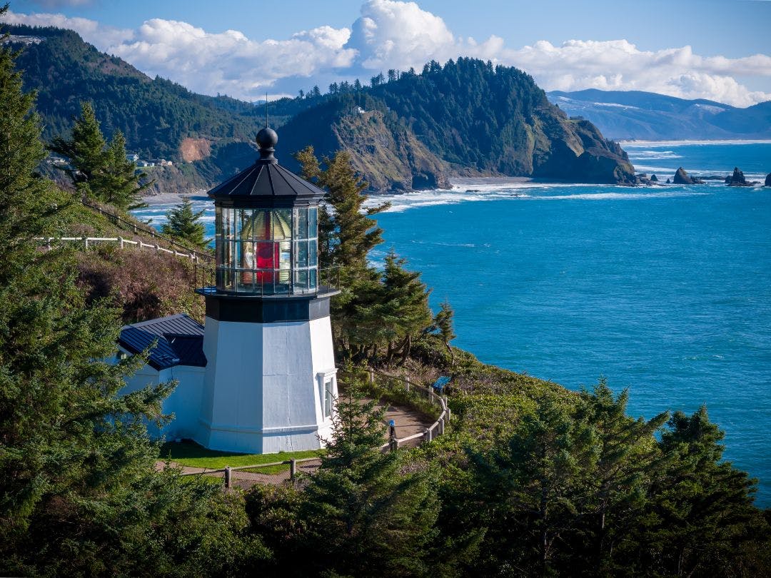 Cape Meares Lighthouse Oregon Coast Tillamook County Highway 101 Aerial View 9 Top Motorcycle Routes in the USA for Scenic Coastal Views