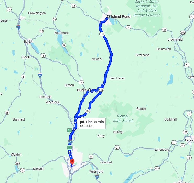 map route Northeast Kingdom Forest Ride, Vermont Best Motorcycle Routes & Rides in New England