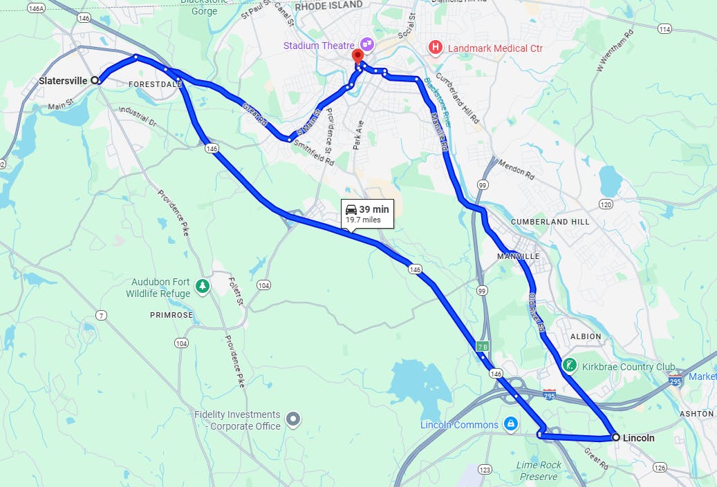 map route Blackstone Valley Ride, Rhode Island Best Motorcycle Routes & Rides in New England