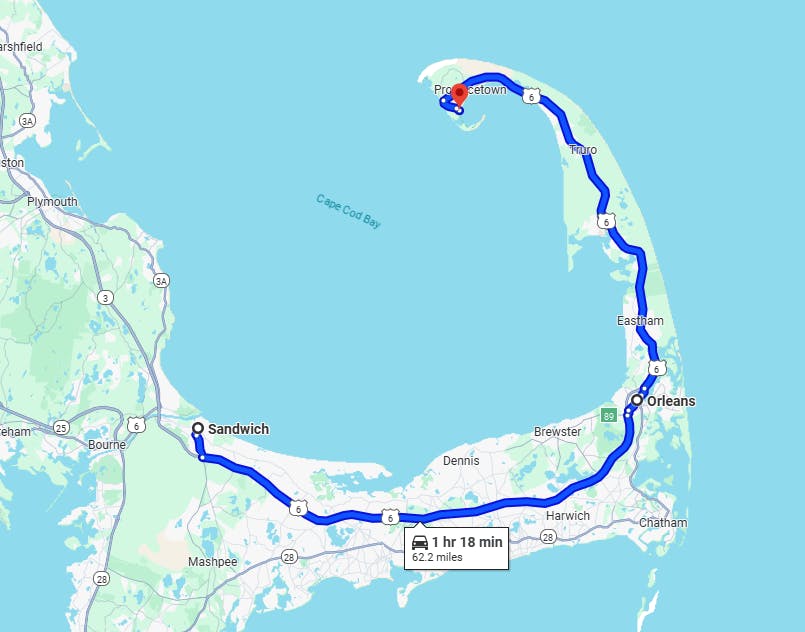 map route Cape Cod Outer Route 6, Massachusetts Best Motorcycle Routes & Rides in New England